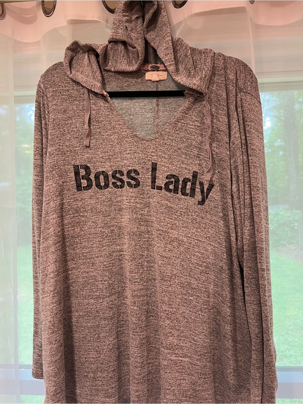 Cupio Boss Lady Hooded Knit Top - Gray